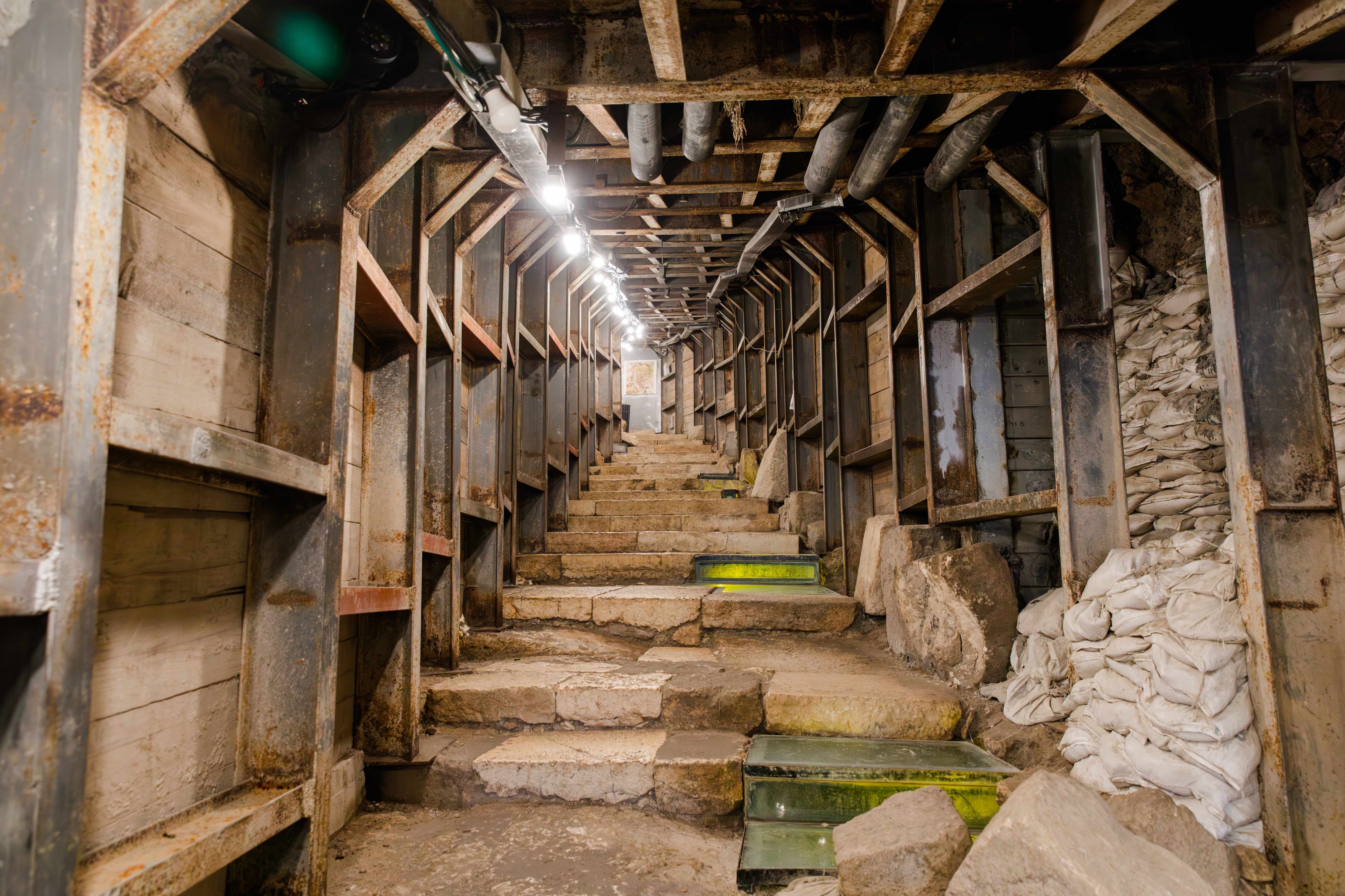 Wide shot of steps leading through the tunnels of the Pilgrimage Road