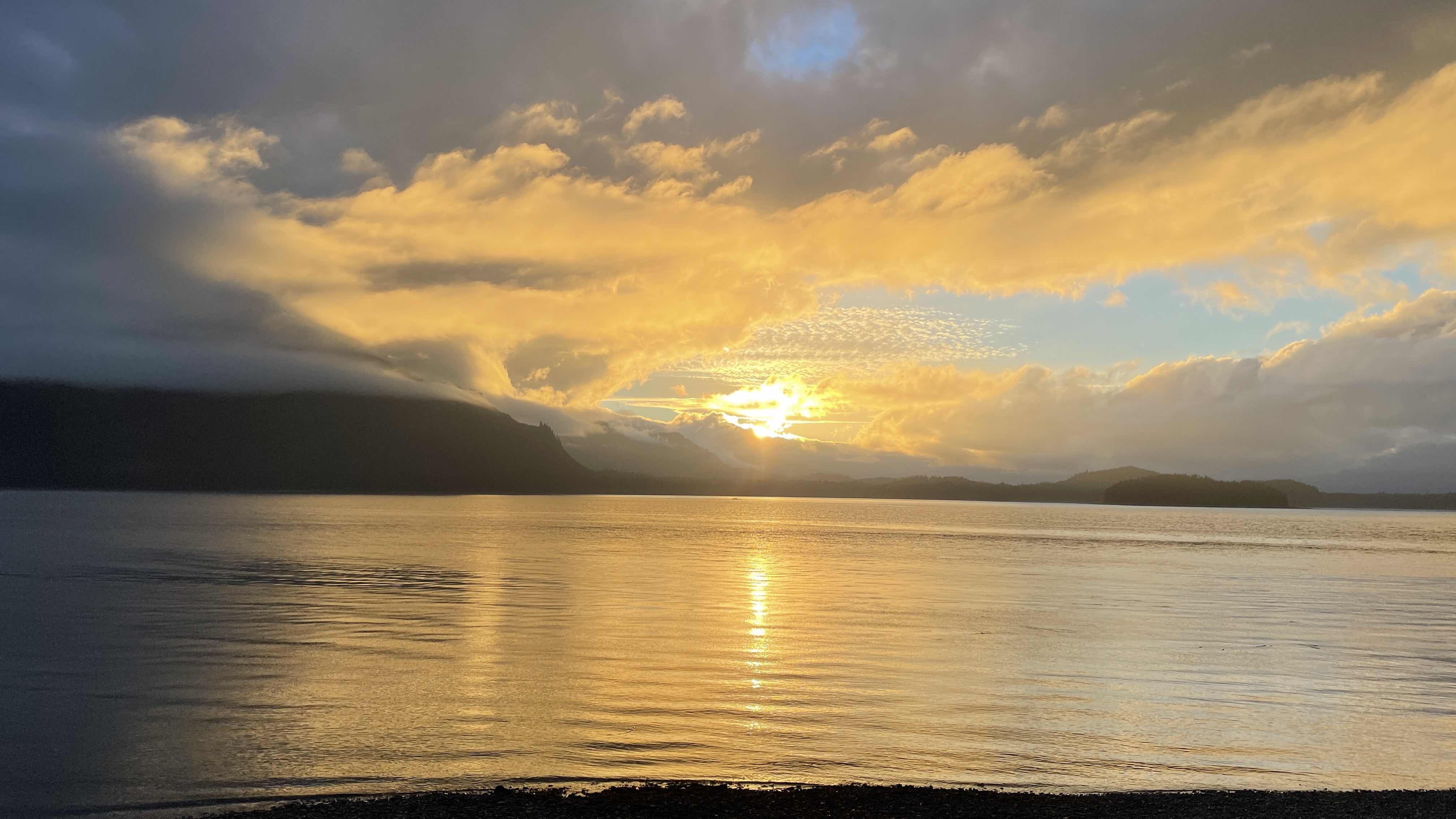 Picture of an Alaska sunset taken from the deck of a cruise ship