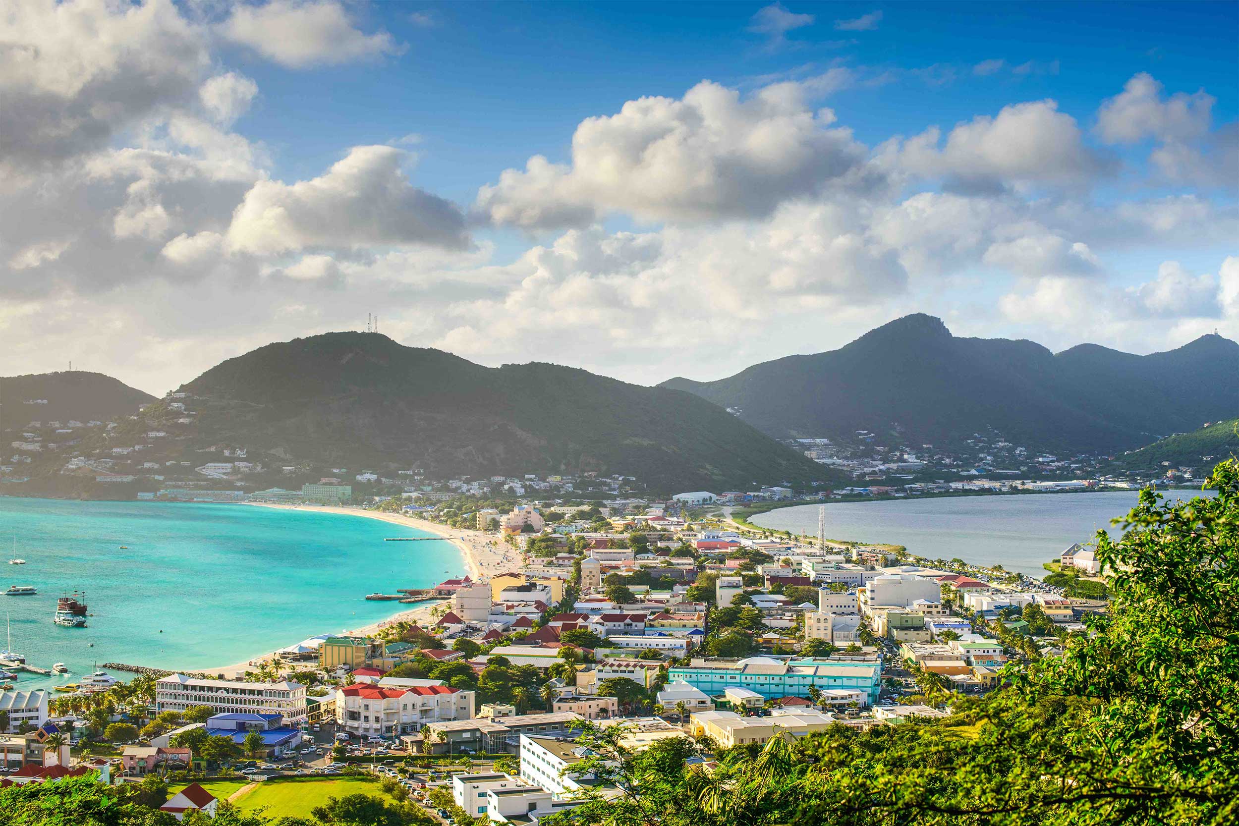 Aerial view of St. Maarten Island in the Caribbean.