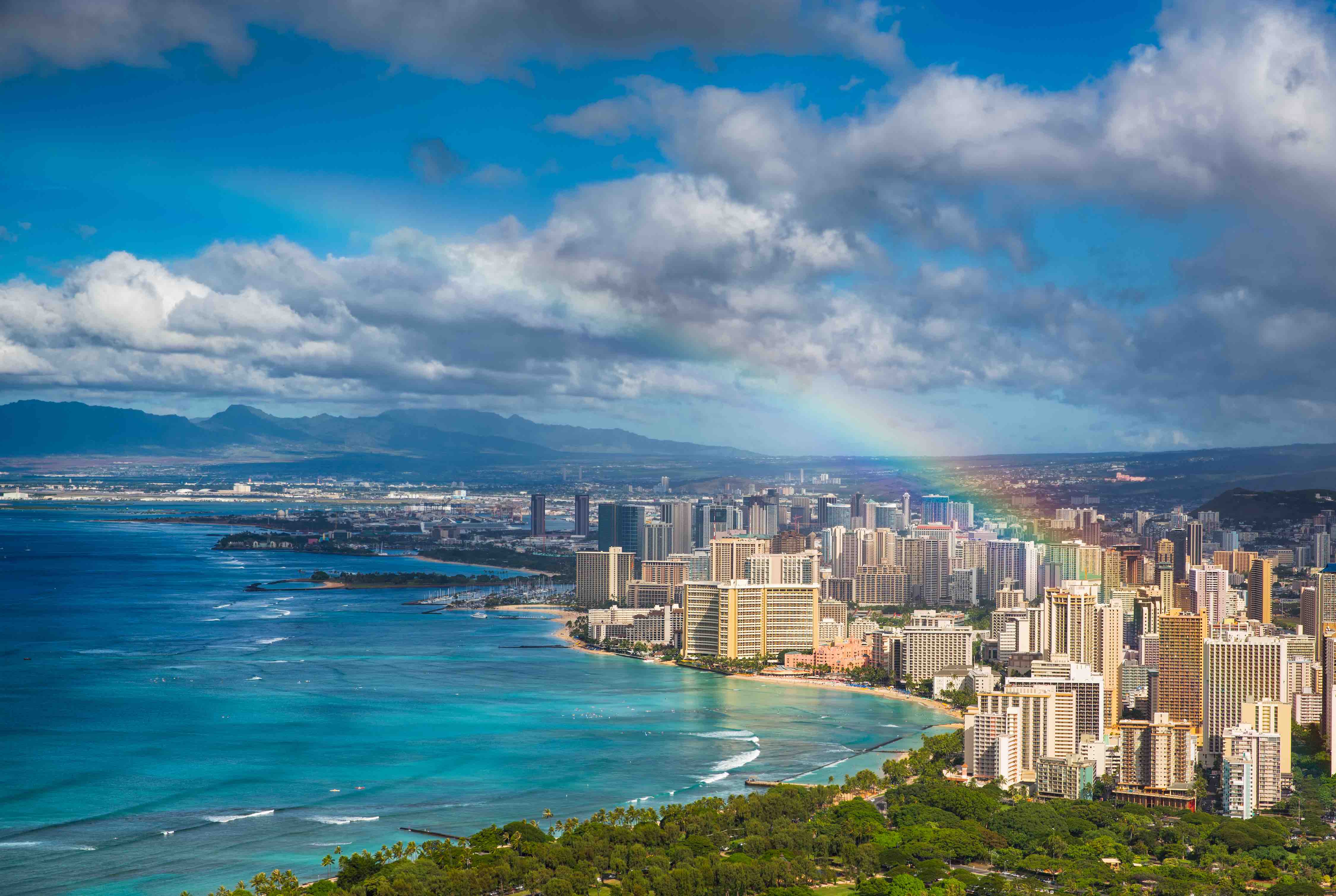 Rainbow over the Hawaii skyline
