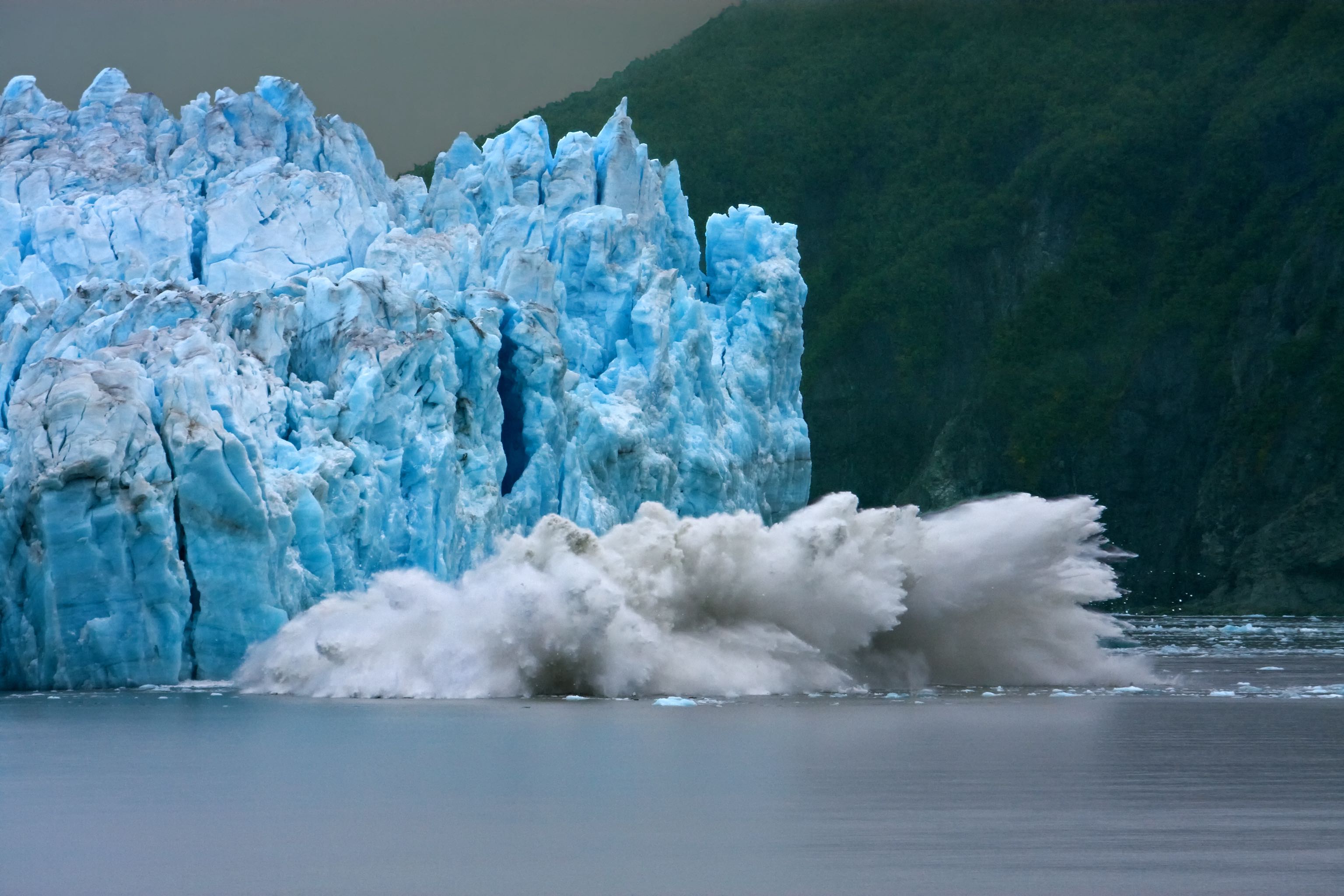Icy blue Hubbard Glacier calving