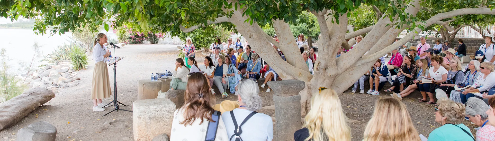 Rachel-Ruth Wright speaking to a group of people in Israel