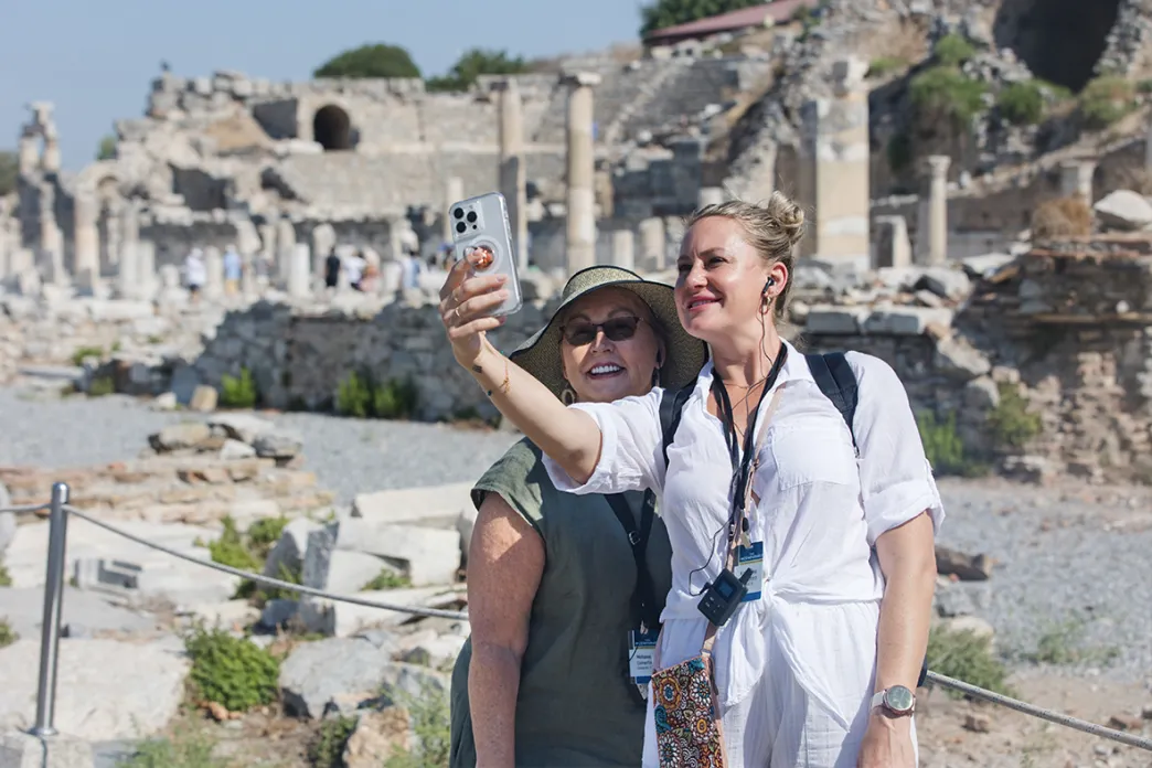 Two women smiling for a selfie in Ephesus