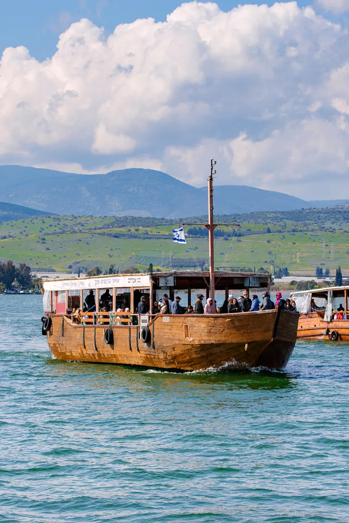 A boat floating on the Sea of Galilee
