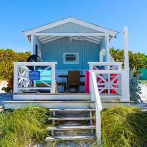 A blue beach cabana